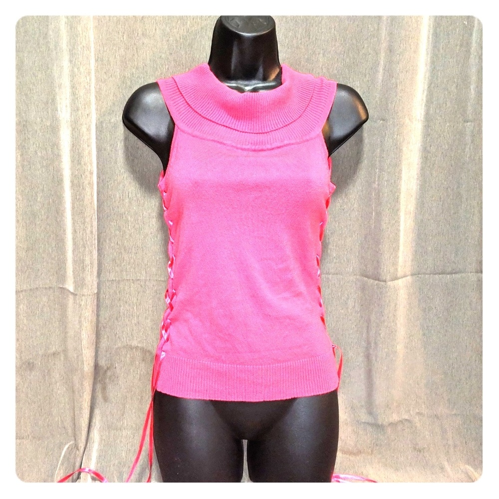 bebe Sleeveless Laced Knit Top L